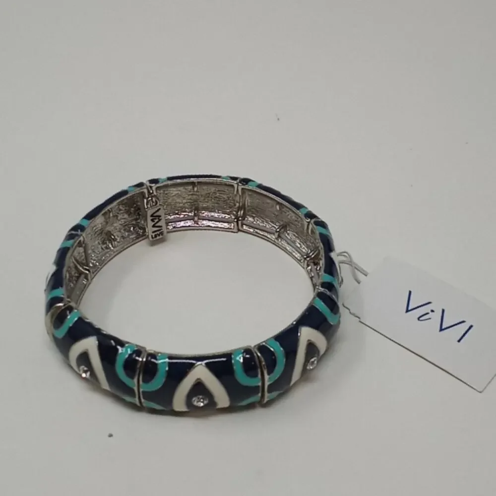 Vivi NWT Women's Navy Turquoise & White Stretchy Bangle Bracelet